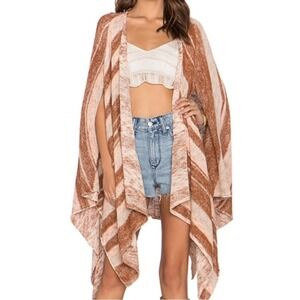 FREE PEOPLE womens Boho Brown‎ and Cream Striped Poncho size SP